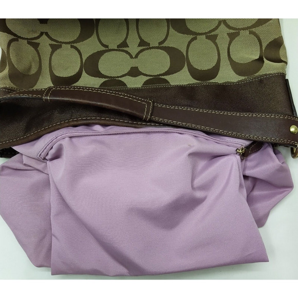 Coach Chelsea Signature Brown Canvas Leather Trim Zipper Hobo Shoulder Bag - Picture 13 of 16